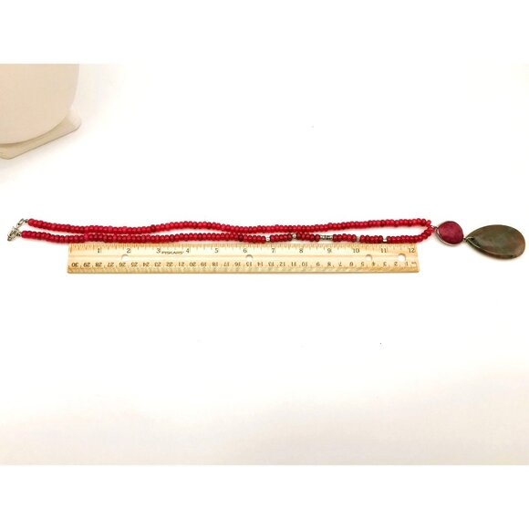 Vintage Bloodstone Heliotrope Pendant Necklace Quartz Beaded Healing Chalcedony - Picture 10 of 10